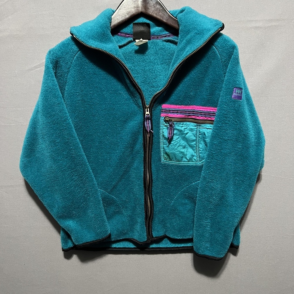 Helly Hansen Fleece Jacket Womens Medium Teal Blue Zip Chest Pocket Made USA
